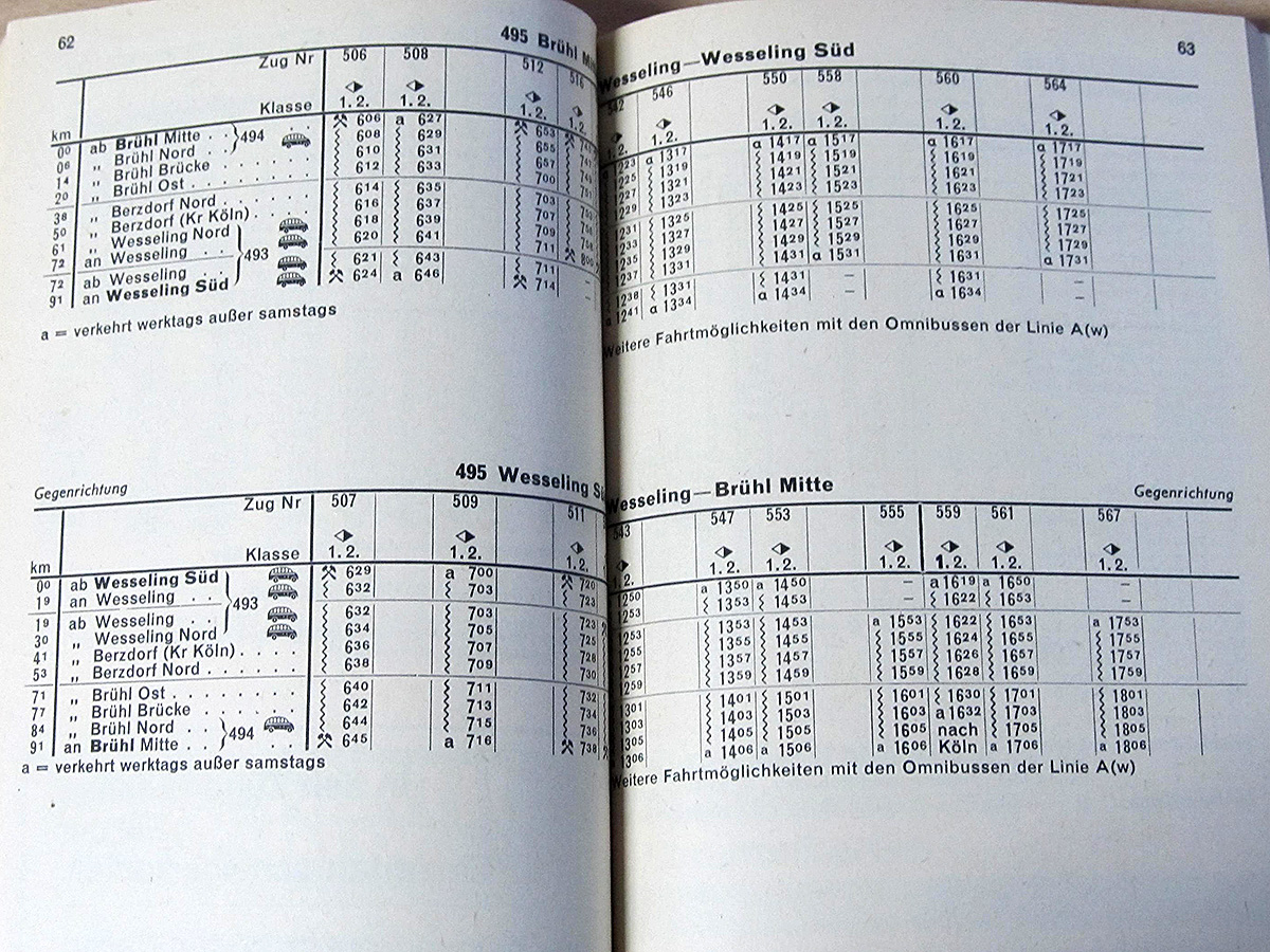 Auszug Fahrplanbuch 1978